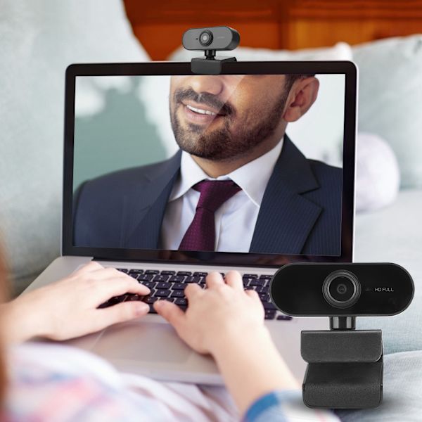 1080P Computerkamera med Mikrofon Desktop USB Webcam Gratis Driver til Videoopkald (Sort)