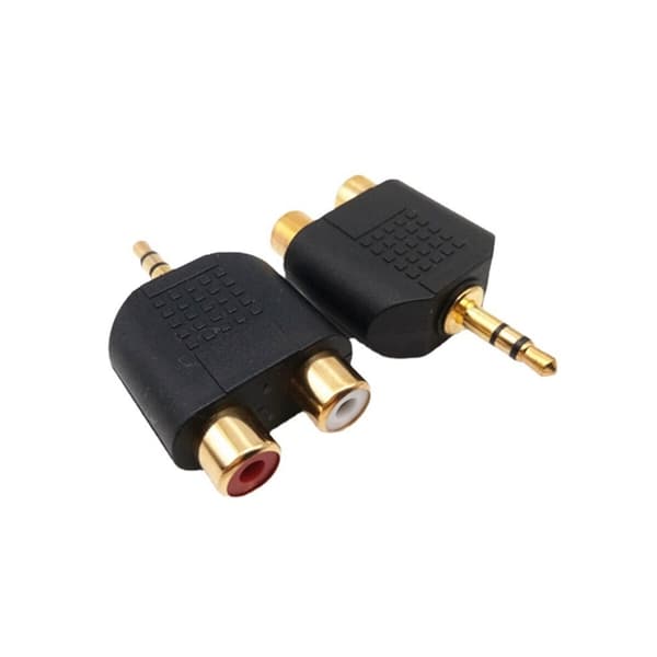 2 stk. forgyldt 3,5 mm han til rød/hvid 2RCA hun lydadapter, computer-tv-splitter