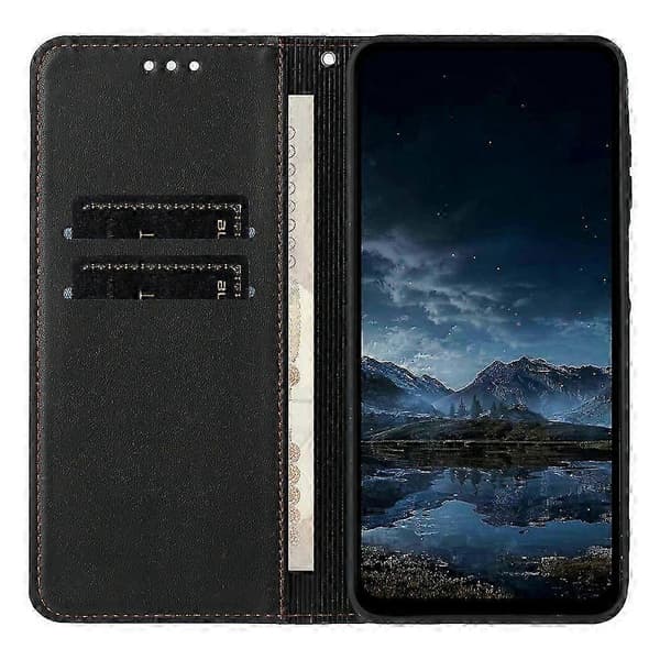 Kompatibelt för Samsung Galaxy A36 5G plånboksfodral med linjepräglad läderficka och stativ Black