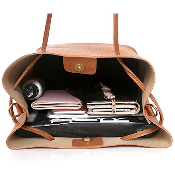 Fashionabel Tote Bag Set Dam PU Läder Handväskor + Axelväska + Plånbok + Kortfodral Set