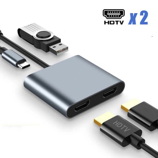 USB C til Dobbelt HDMI-adapter, USB C Hub Multiport-adapter, Understøtter C til 2 HD Splitter Udvidet Skærm til Type C-enheder