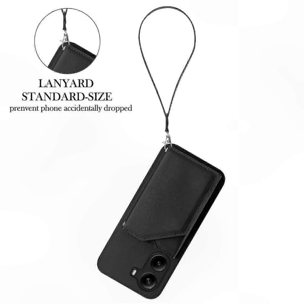 5G-telefoncover med kortholder, støtte og håndledsrem til Poco X7 Pro-kompatible modeller Black