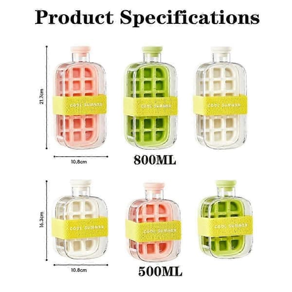 【03】2-in-1 Ice Cube Tray Water Bottle with Straw, Touchless Easy Release Freezer Storage Bottle, Ice Mold Water Bottle for Juice Coffee White White 800ml