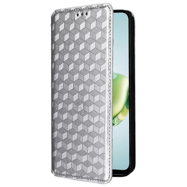 Til Honor 200 Smart 5G/Play 60 Plus 5G-cover Rhombus Imprint PU-læderpung-etui Silver