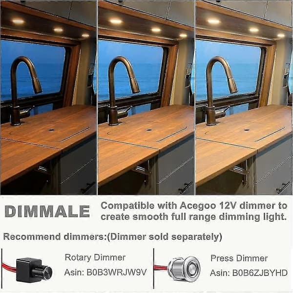 4 x 12V LED indbyggede loftslamper til autocamper, campingvogn, dæmpbare downlights til autocamper, båd, varevogn, campingvogn, yacht, badeværelse (sort, varm hvid 3200K)