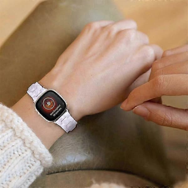 20 mm harpiksrem med spænde i rustfrit stål til Fitbit Versa 4/Sense 2 udskiftningsurrem Glossy White