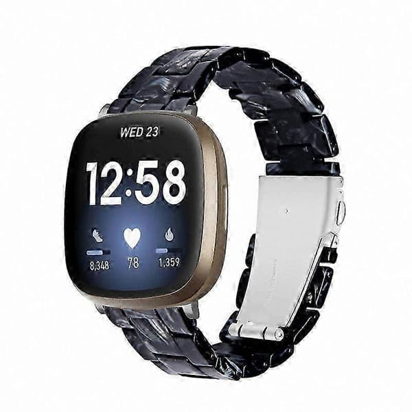 20 mm harpiksrem med spænde i rustfrit stål til Fitbit Versa 4/Sense 2 udskiftningsurrem Glossy Black