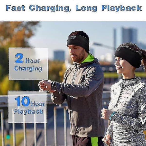 Bluetooth 5.0 Hovedtelefon Pandebånd Sport Pandebånd Søvn Træning - D black