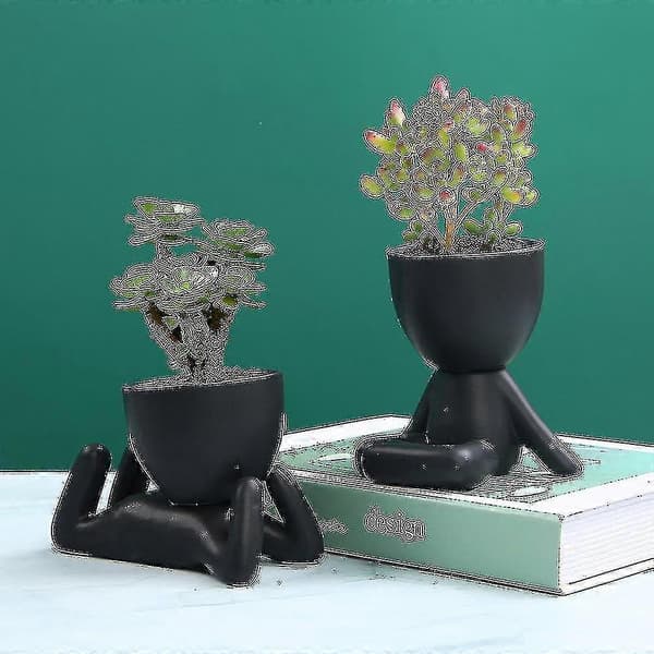 Mini-familie blomsterpotte menneskeformet keramisk skrivebordsplanter til sukkulenter