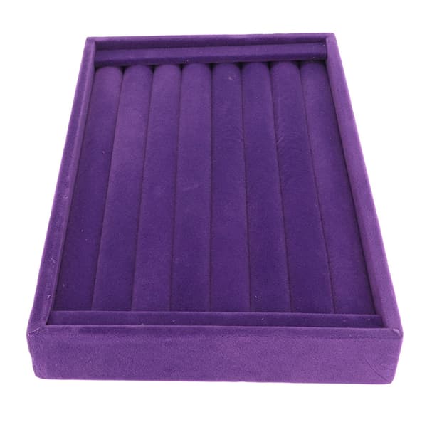 Lilla Velour Ring Organizer 7 Slots Stabelbar Smykkeopbevaringsbakke Øreringe Display Case