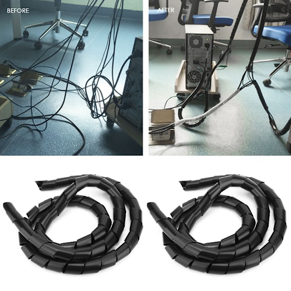2-pakke Wire Protector Spiral PP Wire Kabelbeskyttelse Tilbehør Wire Sleeve Sort 25mm