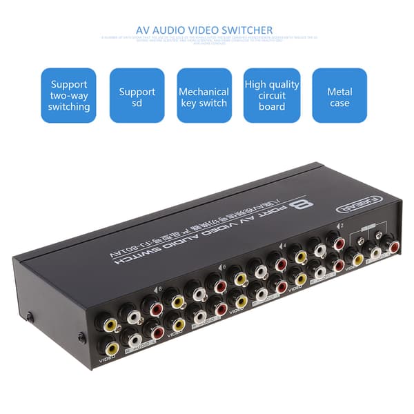 【03】8-vejs AV-switch RCA-switch 8 ind 1 ud kompositvideo L/R-vælger til DVD