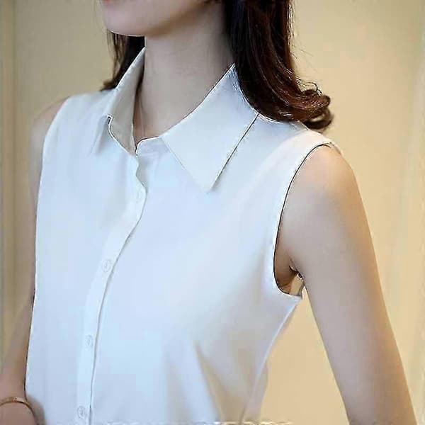 Ærmeløs, tætsiddende hvid bluse til kvinder forår/sommer ny multifunktionel White.pointed.collar1 S.75.90.catties