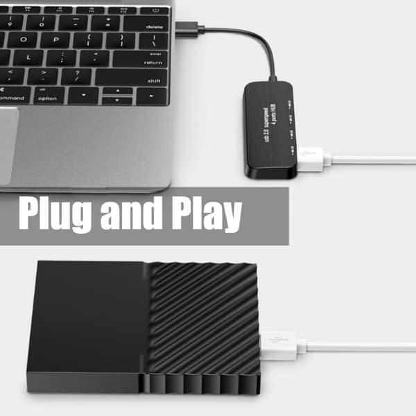 4-i-1 USB 2.0 Hub med 4 porte, ultrahurtig 480 Mbps dataoverførsel, stabil og pålidelig ydeevne, til bærbar computer, pc