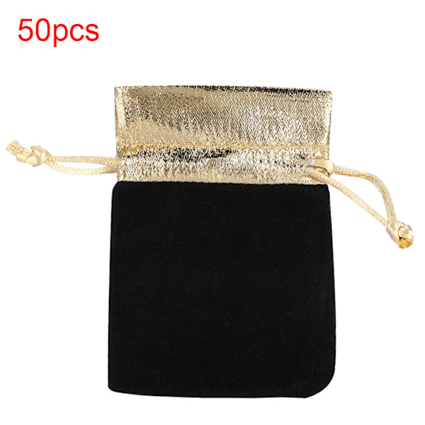 50 stk. 7 x 9 cm Fløjlspose Blød Snørelukning Smykker Bryllupsgave Opbevaringspose Sort