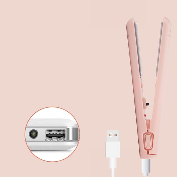 Mini 2 i 1 Plattång USB Keramisk Uppvärmning Uträtning Curling Plattång Rosa