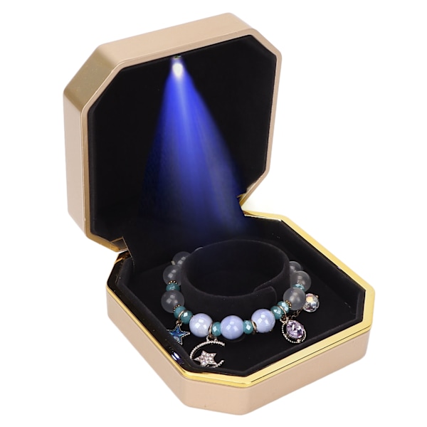LED Armbånd Opbevaringsboks Bærbar Elegant Smykker Armbånd Display Case Organizer til Bryllupsforslag Guld