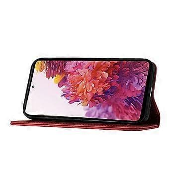 【03】Compatible with Samsung Galaxy S21 FE 5G Embossed Butterfly Cat Wallet Case with Card Slots Kickstand Case Red
