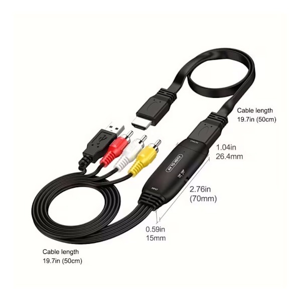RCA til HDTV-konverter, AV til HDMI-adapterkabel, RCA til HDMI