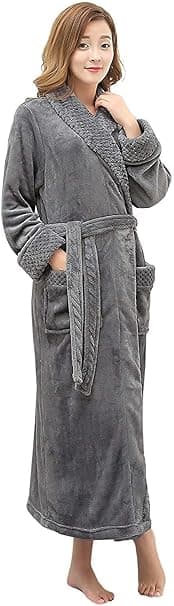 【03】Dammorgonrock i Mikrofiber, Lång, Varm och Fluffig, för Spa, Bastu, Sovkläder, Julgåva - Grå M