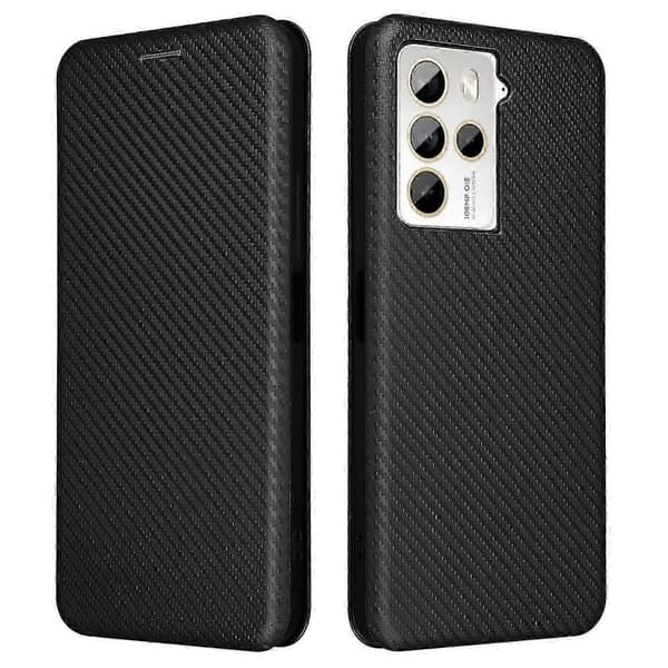 För HTC U23 Pro 5G Telefonställfodral Kolfibertextur Läderfodral med Kortplats -XN Black