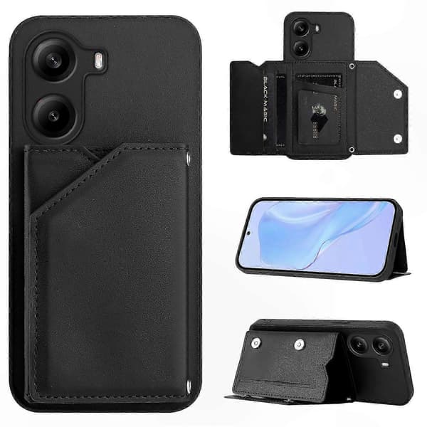 5G-telefoncover med kortholder, støtte og håndledsrem til Poco X7 Pro-kompatible modeller Black