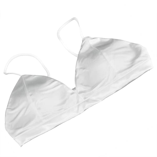 Dame Satin Trekant Bralette Åndbar Trådløs Sovende BH Dyb V-hals Bralette Hvid