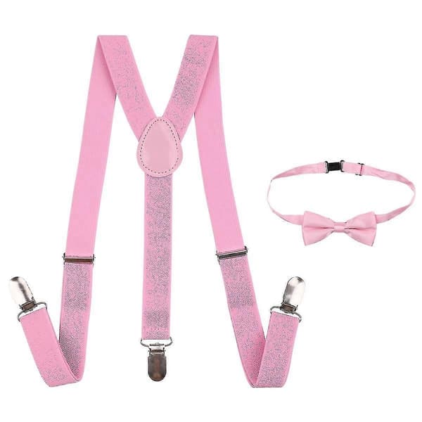 Børne butterfly og slips, justerbare elastiske seler til drenge Light Pink