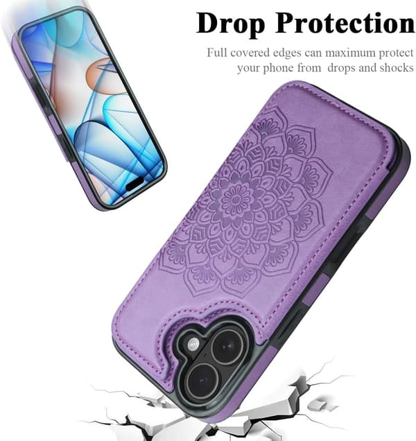 【03】til iPhone 17 Pro Max etui med kortholder, blomstermagnetknapper beskyttende pung etui til kvinder til iPhone 17 Pro Max, lilla lilla purple iPhone 17 Pro Max