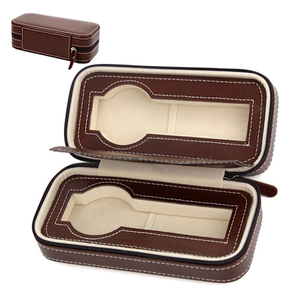 Klockbox Portabel Dragkedja Design Enkel Trendig Klockförvaring Organiserare Klockfodral Brun 2 Fack