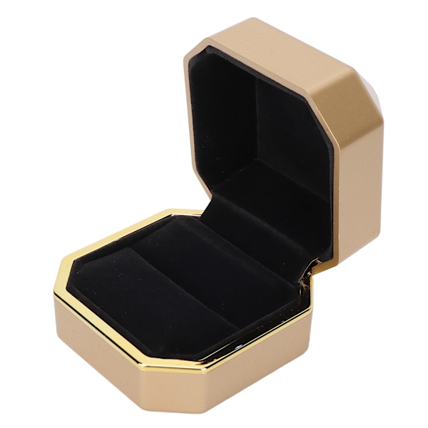 LED Ljus Ring Box Smyckeskrin Presentförpackning Smyckesförvaring Fodral för Förlovning Bröllop Gyllene