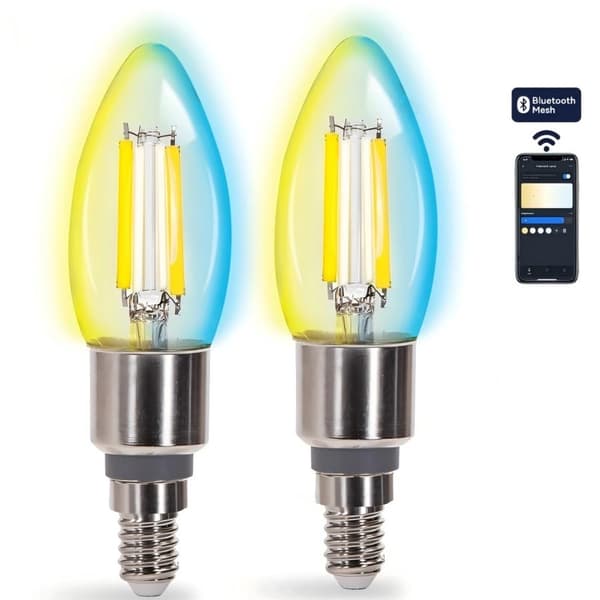 2 Aigostar C35 E14 4,5W säädettävän CCT:n Bluetooth Mesh -älypolttimon sarja, kynttiläpolttimo gradienttilasilla + kaukosäädin