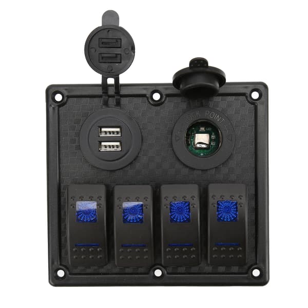4-vejs vippekontaktpanel LED Vandtæt Dobbelt USB-ladeport 12-24V DC 4,8A til autocampere YachtsBlue