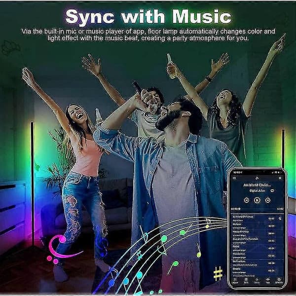RGB LED-golvhörnlampa ljusstativ bluetooth streaming speldekoration au