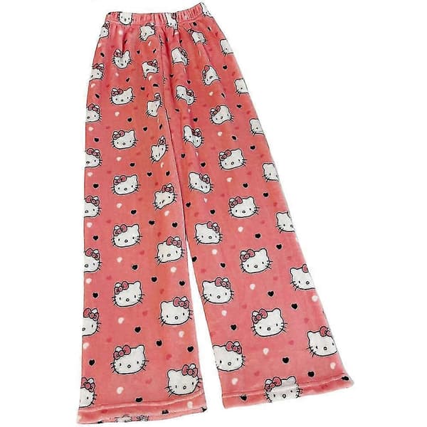 Hello Kitty flannelpyjamas til kvinder, hyggelige bløde hjemmebukser, varmt nattøj Hello Kitty M