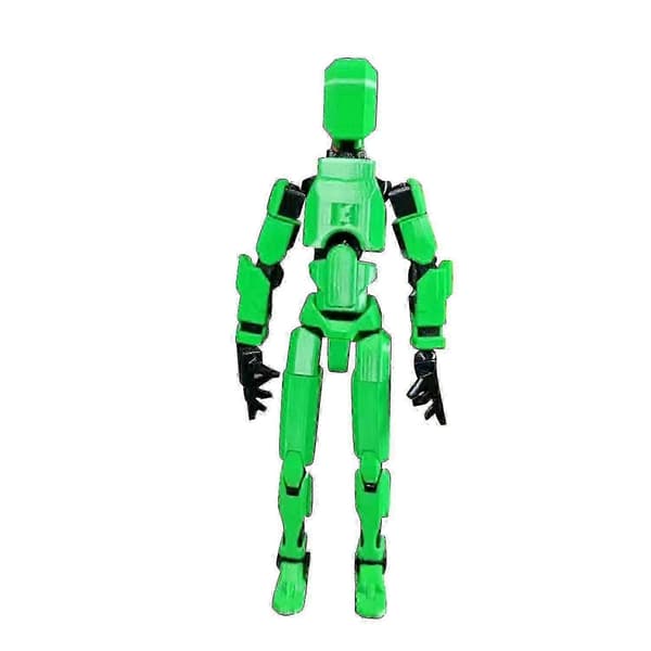 T13 Robot Actionfigur - 3D-printet samleobjekt til sci-fi-fans green black