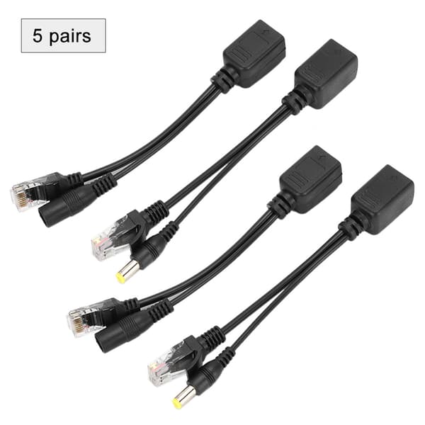 5 par Power Over Ethernet POE Splitter Adapter Injektor DC12V til IP-kamera Sort