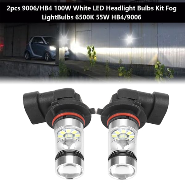 9006/HB4 100W Vitt Ljus Bil LED Dimljus - 2-pack