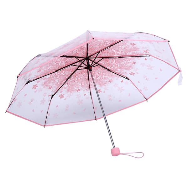 1 stk. Gennemsigtig Foldeparaply Moderigtig Prinsesseparaply Kirsebærblomst # Pink