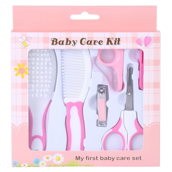 6 st Bekvämt Dagligt Baby Nagel Klippare Sax Hårborste Kam Manikyr Vård Kit Rosa