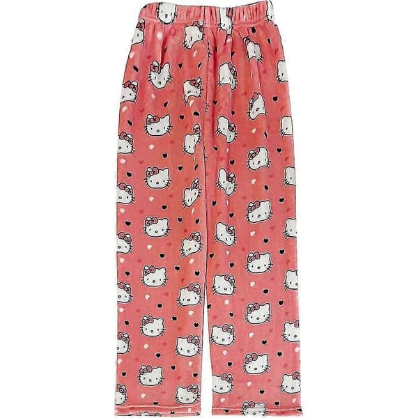 Hello Kitty -flanellpyjama naisille, mukavat pehmeät kotihousut, lämpimät yöasut Hello Kitty M