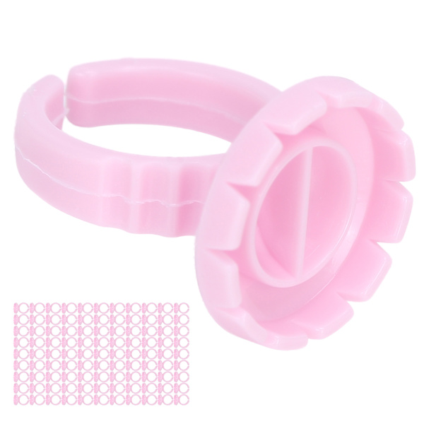 100 stk. Engangs Øjenvippe Lim Ring Kop Øjenvippe Extension Lim Holder Tilbehør Pink