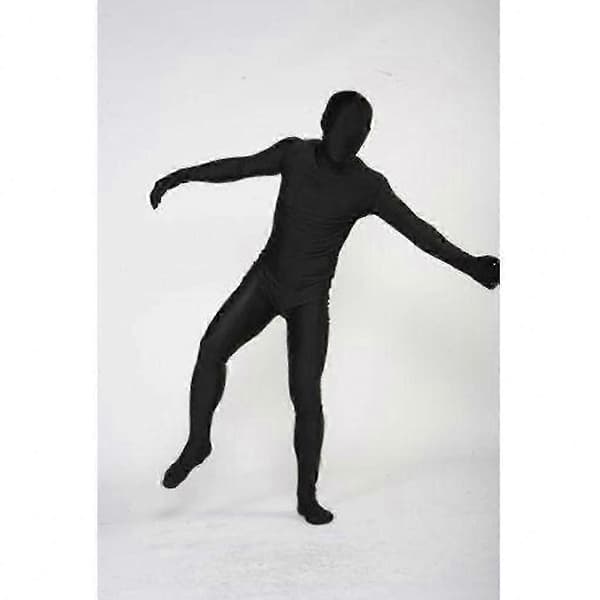 Unisex sort spandex heldragt, strækbar usynlig herrebody til Halloweenfest L