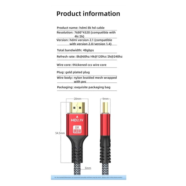 8K kuituoptinen HDMI-kaapeli, Micro HDMI–HDMI 2.1 -kaapeli, (1,5 m)
