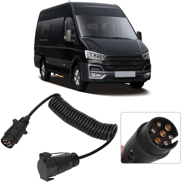 12V Ledningsadapter med 7-polet Trailerstik og 250 cm Fjederforlængerkabel