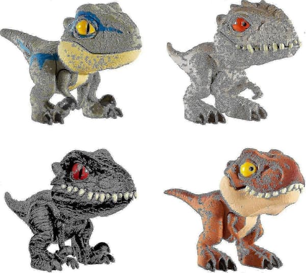 4 stk. World Dinosaur Snap Squad samleobjekter til udstilling, leg og fastgørelse til rygsække, madpakker Wg