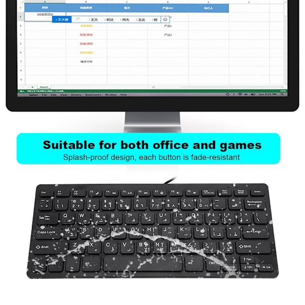 Kablet Mini Bærbart Arabisk Tastatur USB Interface til Stationær Computer Ultratyndt 78 Taster