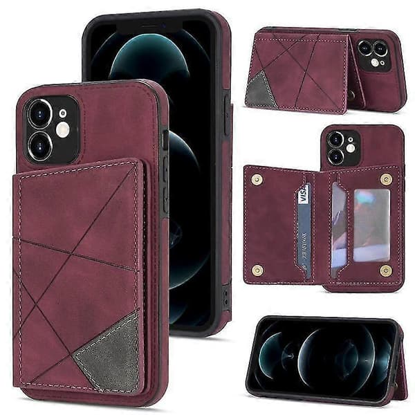 【03】Til kompatibel iPhone 12 Line kortholder telefoncover (vinrød) CJY Wine Red