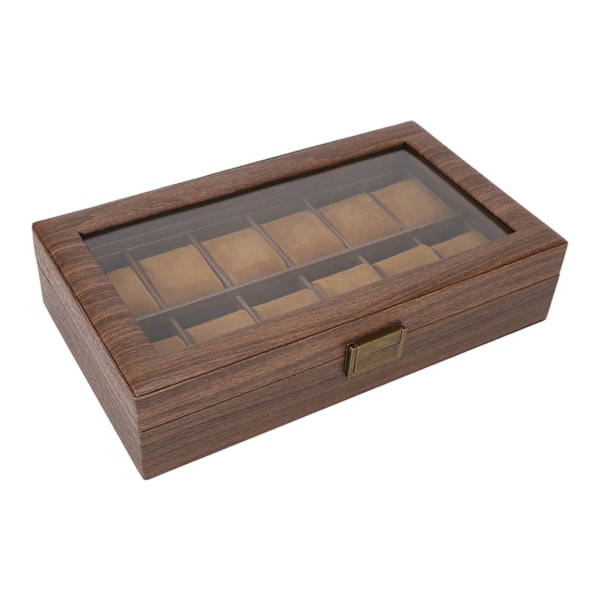Klockbox Organizer 12 Fack Trämönstrad Lyxig Förvaringslåda Ultra Slät PU Läder Interiör
