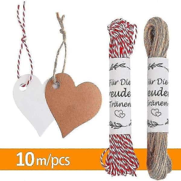 Valentinsdag gavemærker 200 stykker, hvide og læder Valentinsdag tomme hjerteformede gavemærker